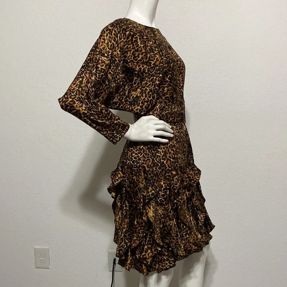 St. Gillian Leopard Print 100% Silk Knee-Length High Neck Dress Size 8 Petite - Picture 7 of 8